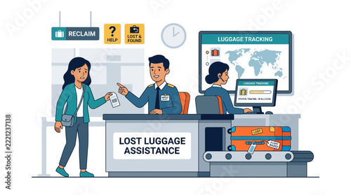 Lost Luggage Assistance at Airport Baggage Claim Counter