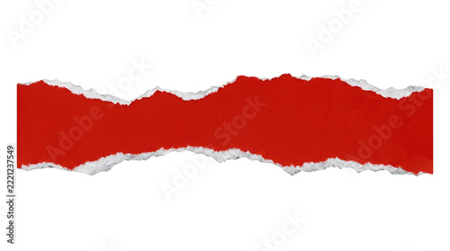 Torn red paper strip with white edges revealing texture for banners and graphic design.
