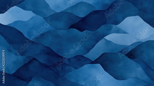 Abstract blue waves create a soothing, layered pattern resembling ocean currents or mountain ridges with varying shades and smooth transitions.