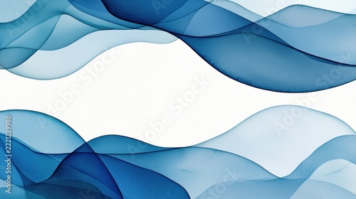 Abstract design featuring flowing, translucent blue waves on a white background, creating a smooth and elegant visual effect.