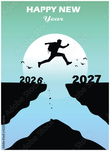 Colorful Happy New Year 2027 Typography Design with Modern Decorative Numbers and Multicolor Script Lettering
