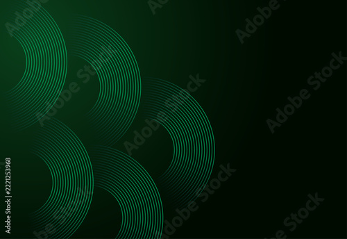 Abstract Dark Green Background with Concentric Circular Rings Geometric Patterns and Modern Lines
