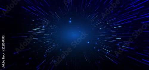 Abstract Blue Digital Technology Background with Futuristic Light Speed Lines.