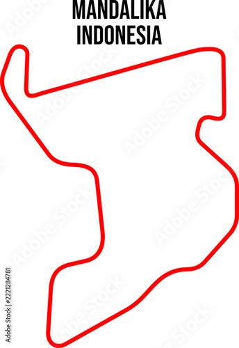 Mandalika international circuit layout, Lombok, Indonesia.  Vector map illustration showing the layout of the Pertamina Mandalika International Street Circuit in Lombok, West Nusa Tenggara, Indonesia.