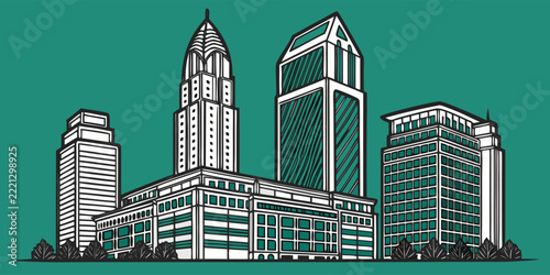 Geometric Charlotte City Skyline Silhouette Architectural Vector Illustration