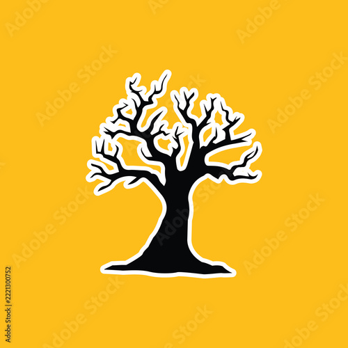 Spooky dead tree silhouette vector illustration for halloween sticker design