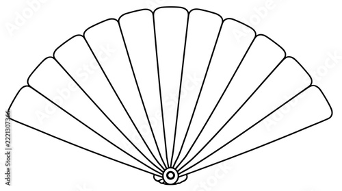 Obraz na plátně Minimalist outline illustration of an opened folding hand fan with eleven paddle