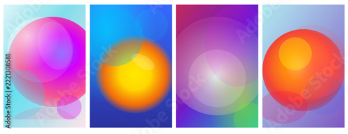 Set of four abstract vertical backgrounds with vibrant colorful gradients and soft glowing circular shapes