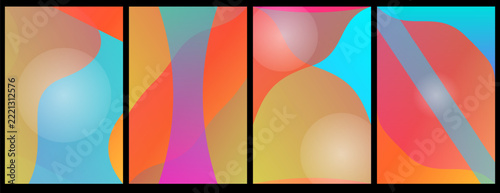 Set of abstract geometric backgrounds with fluid gradient shapes and vibrant colorful overlapping layers for modern digital design projects