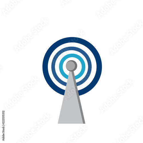 Minimalist Signal Transmitter Tower Icon with Radio Waves on Transparent Background
