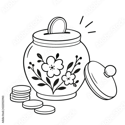 Floral Ceramic Coin Jar Illustration