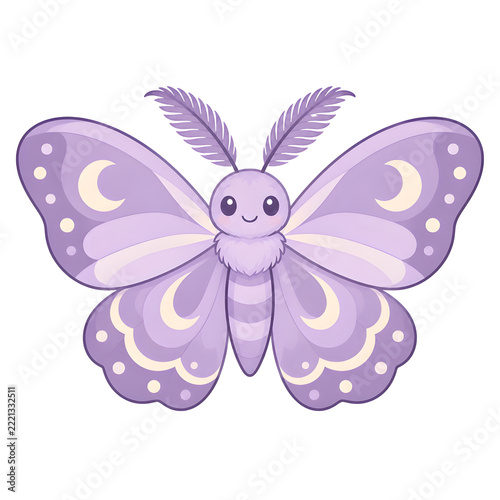 Cute Purple Moth Cartoon Vector Illustration