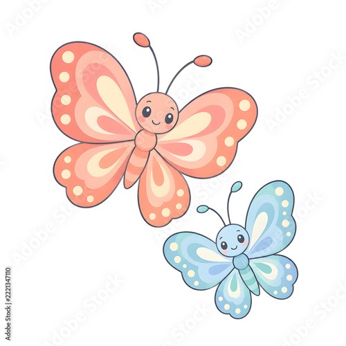 Two Cute Butterflies Flying Together Vector Illustration