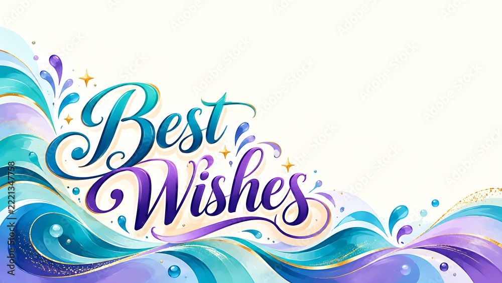 Naklejka premium Best wishes text with blue and purple flowing water splash waves design