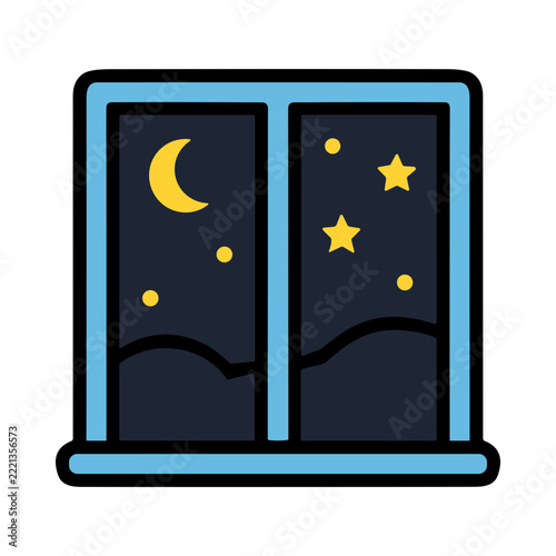Cozy Window View of a Starry Night Sky with Moon and Stars in Tranquil Indoor Setting