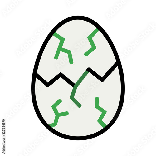 Cracked Egg with Green Lines Symbolizing Growth and New Beginnings on a Minimalist Background