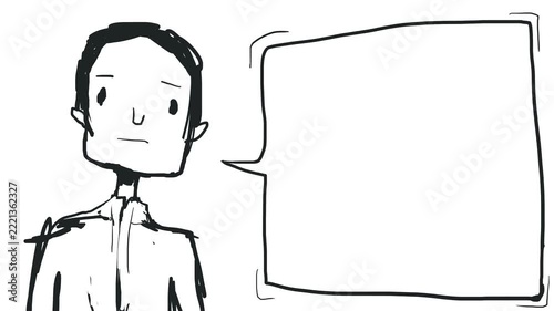 The drawn character is saying something, there is a dialogue cloud next to it.