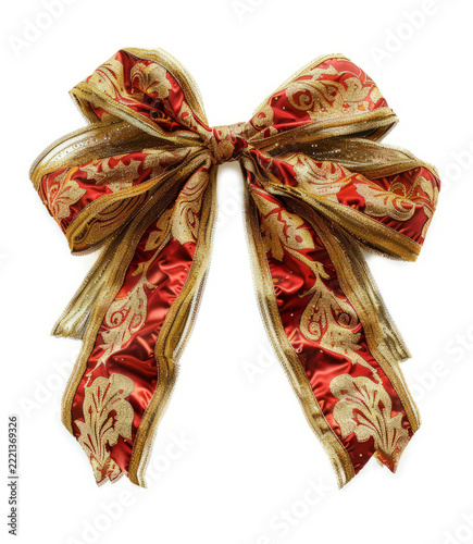 Red and gold Christmas bow isolated on white background