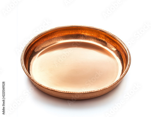 Vintage metallic copper plate bowl for food serving and kitchen decor