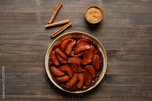 Apple tarte Tatin with sweet caramelized red apples and sugar caramel