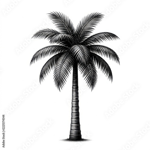 Vintage Engraved Palm Tree Illustration.