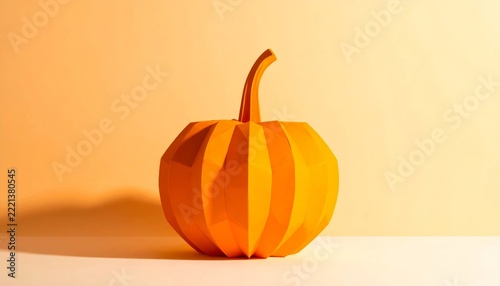Pumpkin Polygon Sculpture with Geometric Facets in Orange