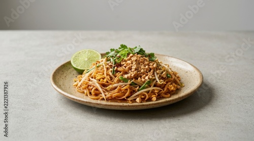 Authentic Pad Thai Stir Fried Rice Noodles with Peanuts and Lime