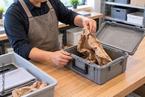 Removes a crushed paper insert while retaining an intact rigid case
