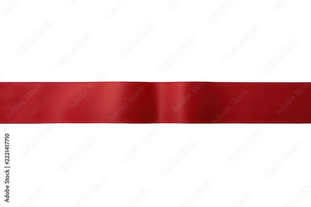 Obraz premium Straight red satin ribbon strip with glossy highlights
