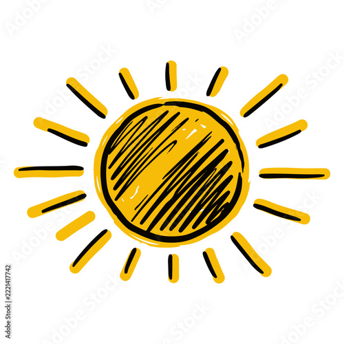 Minimalist Abstract Yellow Sunshine Symbol with Hand Drawn Hatching
