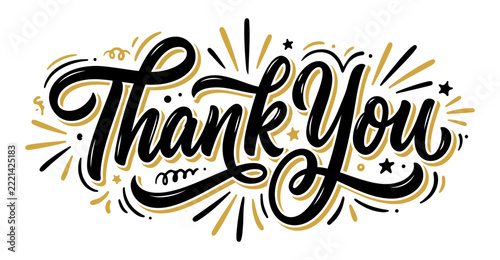 Bold Thank You Sticker Typography with Black Brush Lettering and Gold Shadow