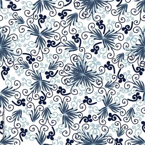 Floral seamless pattern, Flower chintz pattern seamless vector border print. Botanical batik background. Arabesque floral ornament motif for decoration fabric, women clothing, scarf, wallpaper design.