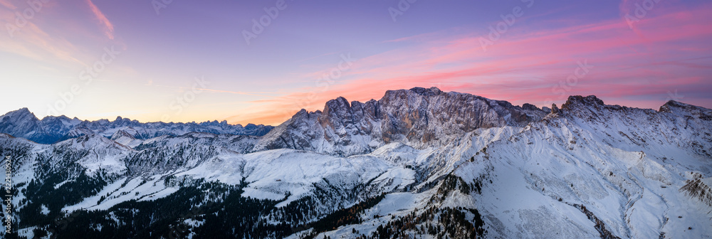 Fototapeta premium Panorama of Dolomites Mountains During Winter