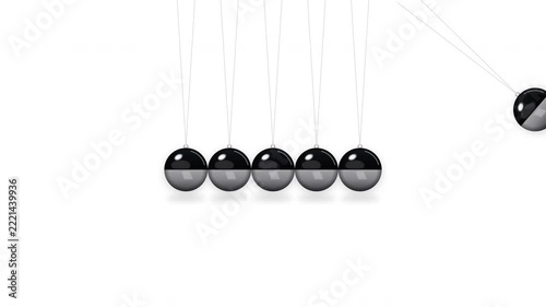 Newton's Cradle Physics Pendulum with Chrome Balls on White Background