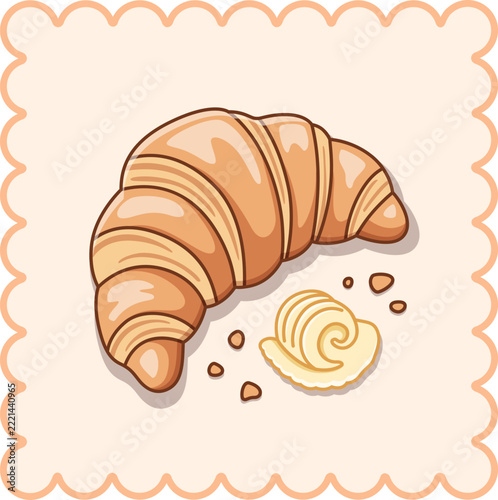 Delicious Butter Croissant pastry with Crumbs French Bakery Vector Illustration