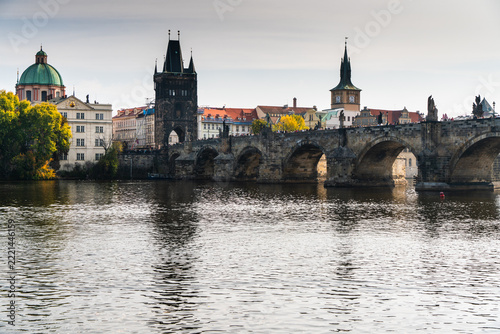Scenic view of the historic Charles Bridge spanning the Vltava River in beautiful Prague Czechia
