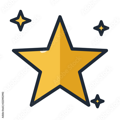 Golden Christmas star with sparkles icon with outline