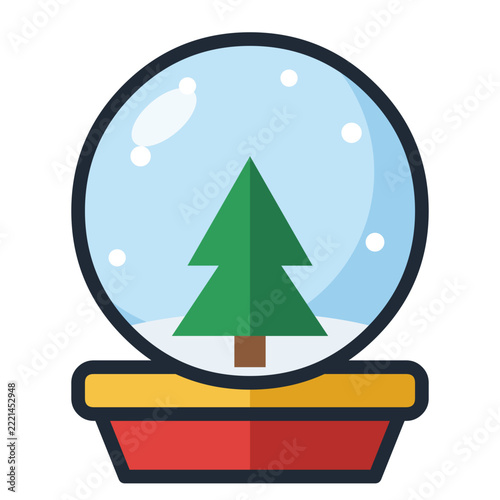 Snow globe with tree and falling snow icon with outline