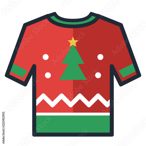 Ugly Christmas sweater with tree pattern icon with outline