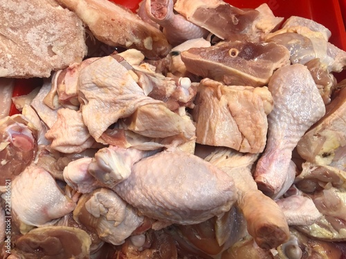 Different types of raw chicken meat