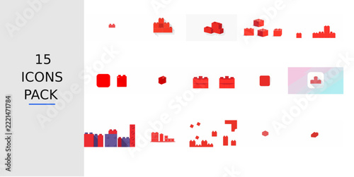Red Flat Building Blocks Icon – Solid Red Vector Symbol for Apps, Websites, UI Kits, Mobile Interfaces, Presentations, Infographics and Modern Digital Design Projects
