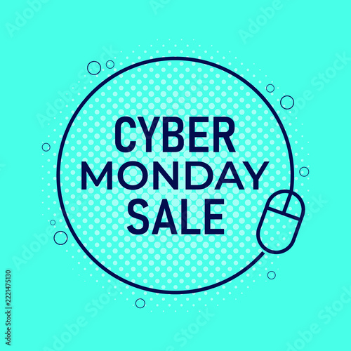 A Cyber Monday sale banner with a halftone effect, a round border and text.