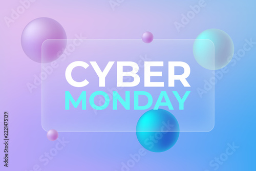 A Cyber Monday sale banner in a glassmorphism style.