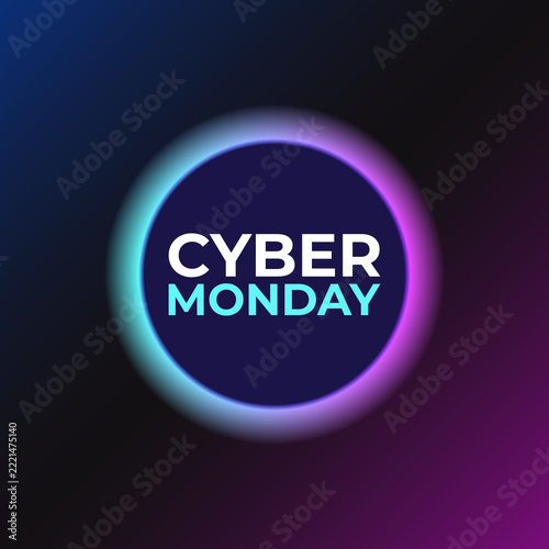 A Cyber Monday sale banner with a glowing neon round frame.