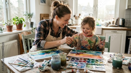 MotherAndSonEngagedInCreativeArtActivityTogether.