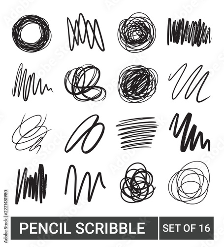 Pencil Scribble Shapes Hatching and Doodle Lines Vector Set