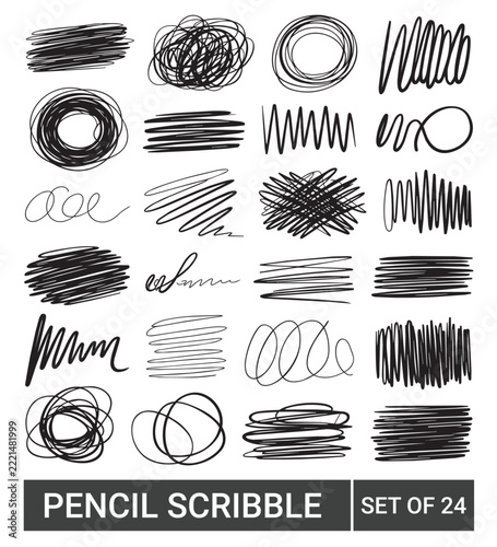 Pencil Scribble Shapes Hatching and Doodle Lines Vector Set