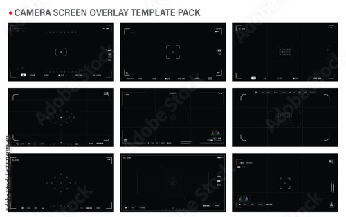 Pack of camera recording screen user interface overlay template design element wide screen aspect ratio 0001