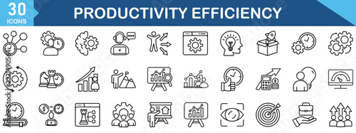 Productivity and Efficiency web icons in line style. success, goal, process, collection. Editable stroke. Vector illustration.