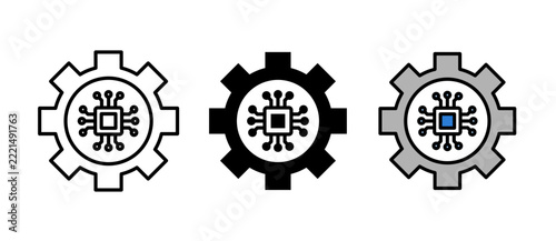 Smart Automation Icon representing intelligent workflows, automated processes, connected systems, operational efficiency, and advanced digital technology. stroke filled and colored icon set.
